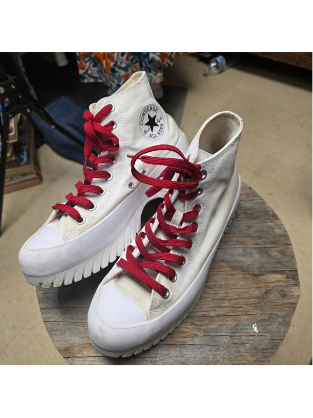 Converse Chuck Taylor All Star Hi Platform Sneakers in white & cream, size US 7